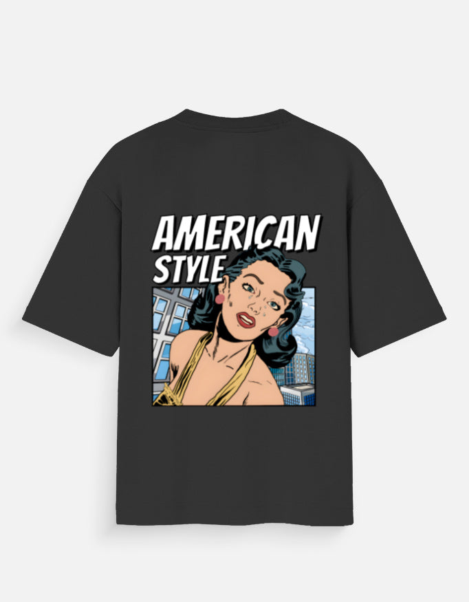 Antim 1997 American Style Retro Graphic Back Print Oversized Black T-Shirt Flat Lay White Background
