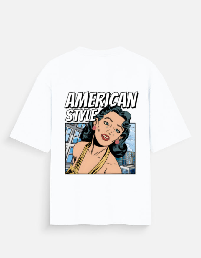 Antim 1997 American Style Retro Graphic Back Print Oversized White T-Shirt Flat Lay