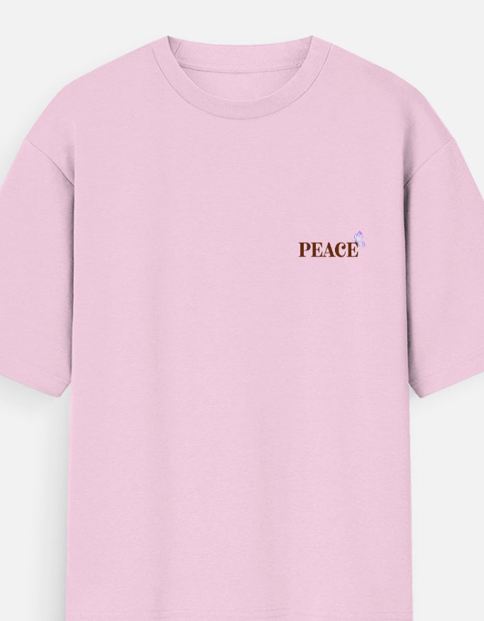 Antim Dont Waste Your Energy PEACE Chest Text Oversized Pink T-Shirt Front Flat Lay Minimal Streetwear India