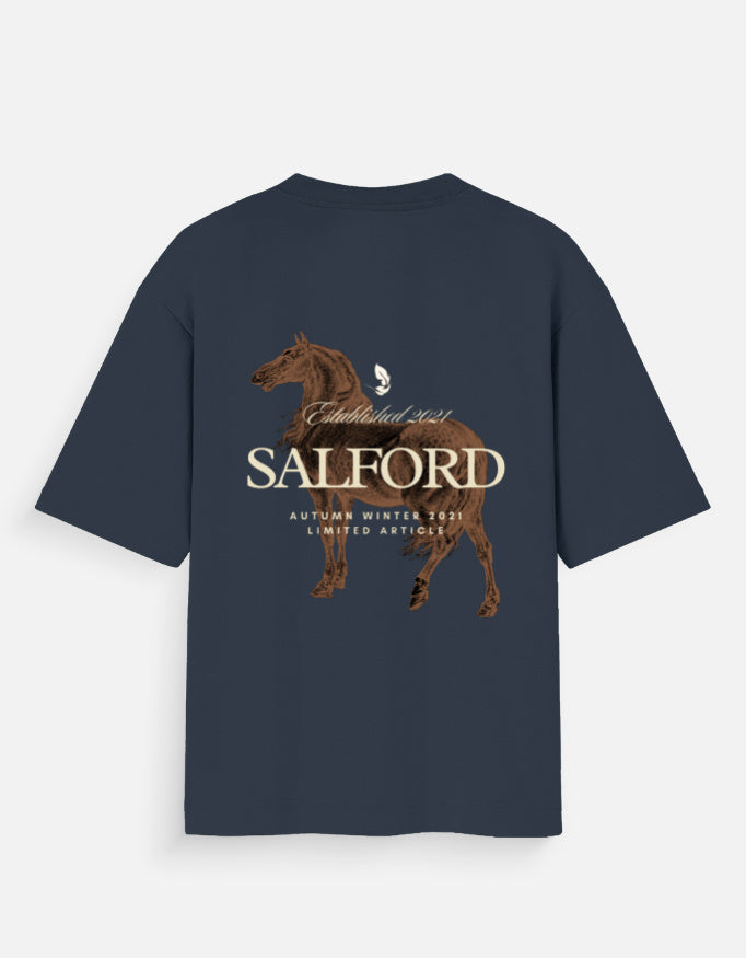 Antim Salford Oversized Navy Blue T-Shirt Horse Back Graphic Limited Edition Print Flat Lay Streetwear India