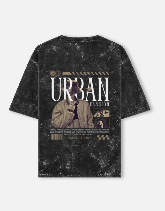 Antim Urban Fashion Oversized Black Acid Wash T-Shirt UR3AN Retro Back Graphic Print Flat Lay Streetwear