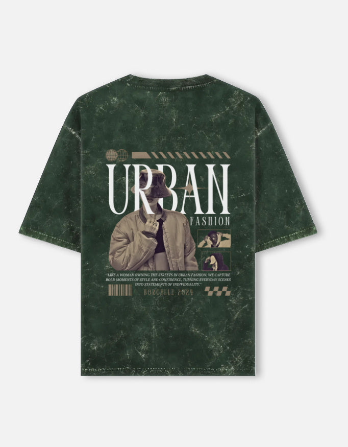 Antim Urban Fashion Oversized Green Acid Wash T-Shirt UR3AN Retro Back Graphic Print Flat Lay Streetwear
